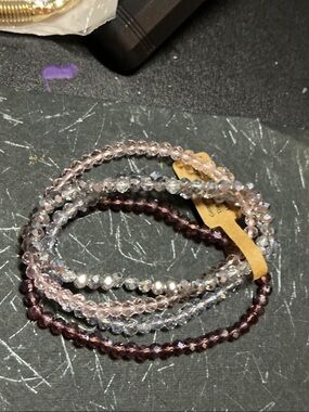 Stacked Crystal Beaded Stretch Bracelets - Purple and Light Pink